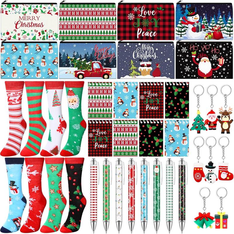 32 count Christmas Gifts Set Christmas Makeup Bags Bulk Santa Socks Christmas to Do List Notepad Snowman Ballpoint Pens Christmas  Xmas Party Winter Gifts