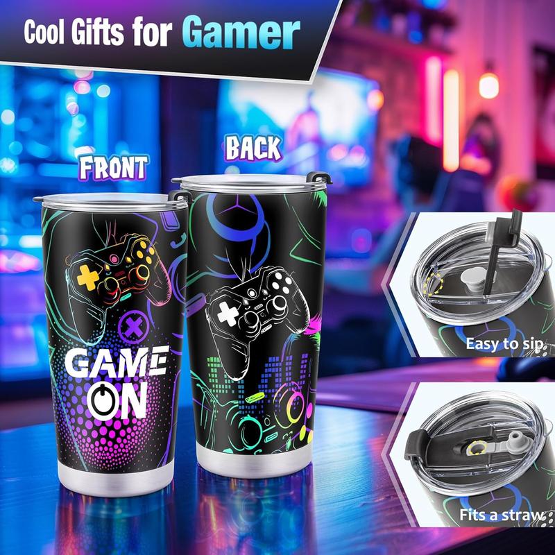 Gamer Gaming Tumbler Gift Set for  Boys Teens Birthday Christmas Gamepad Gift Box for Men Dad Boyfriend Husband Brother Male Friends Video Game Lovers Mug Socks Hat Gift Basket Presents