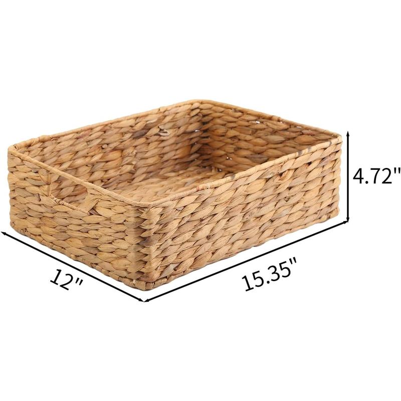 Water Hyacinth Storage Basket, Handwoven, 15.35L x 12W x 4.72H in, Brown