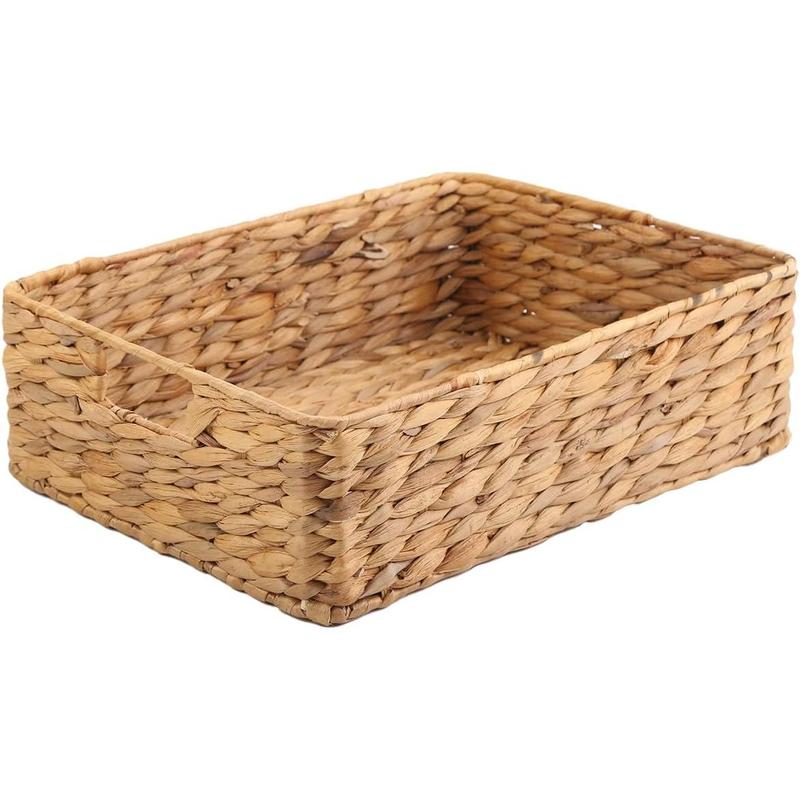 Water Hyacinth Storage Basket, Handwoven, 15.35L x 12W x 4.72H in, Brown