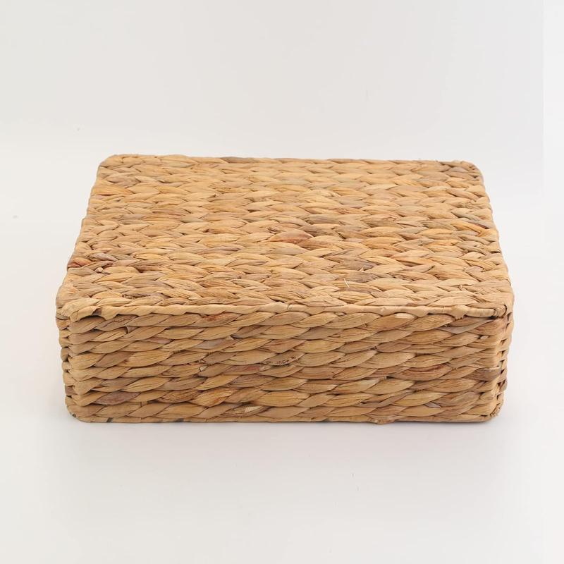 Water Hyacinth Storage Basket, Handwoven, 15.35L x 12W x 4.72H in, Brown