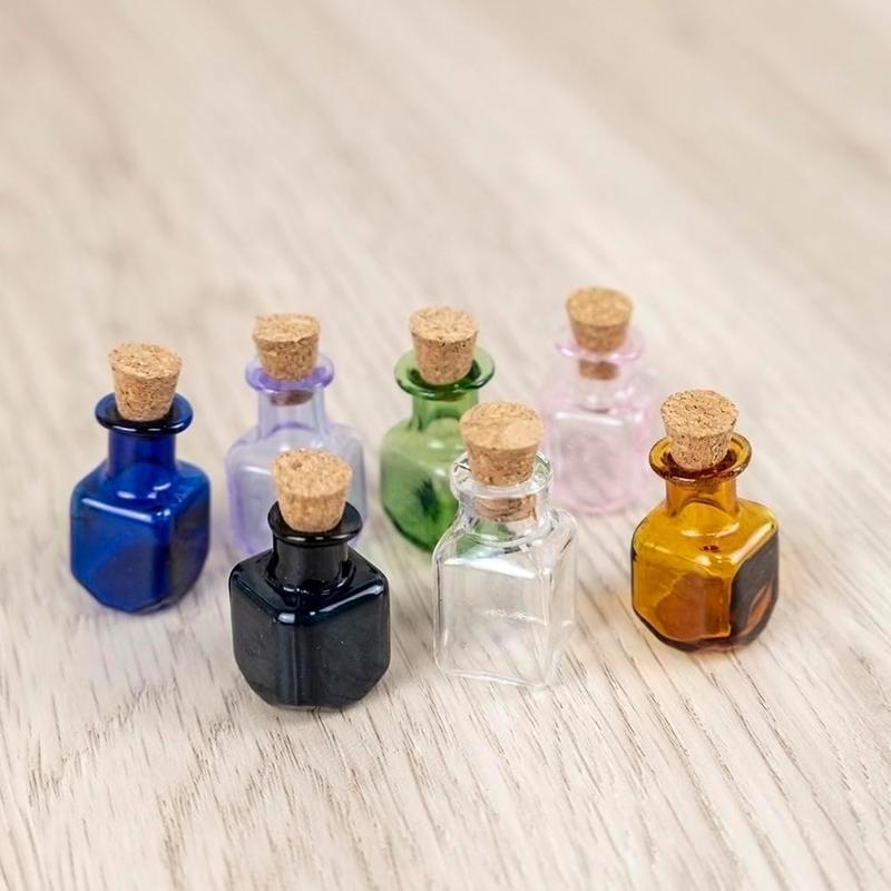 2ml Mini Rectangle Glass Color Bottles With Cork Colored Glass Bottles with Cork Stoppers Mix 7 Colors