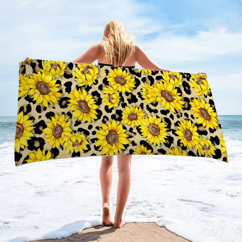 Sunflower Print Beach Towel, Beach Blanket, Mat, 1 Count Lightweight Quick Drying Beach Towel, Beach Blanket, Mat, Water Absorbent Towel for Swimming, Camping and Outdoor Activities, Gifts