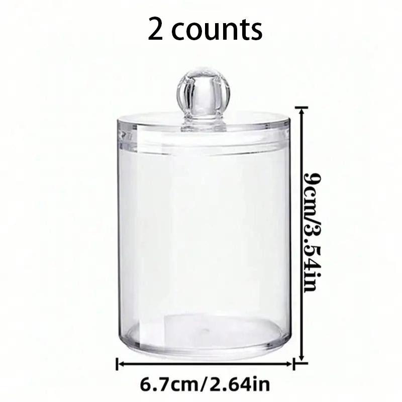 Clear Storage Box with Lid, 2 Counts Round Cotton Swab Storage Box, Home Organizer for Bathroom, Bedroom, Living Room, Office