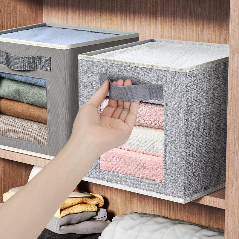 6 Set Storage Cube Baskets 11 Inch - Fabric Storage Bins with Handle and Window, Closet Organizer for Toys, Clothes, Shelves Boxes