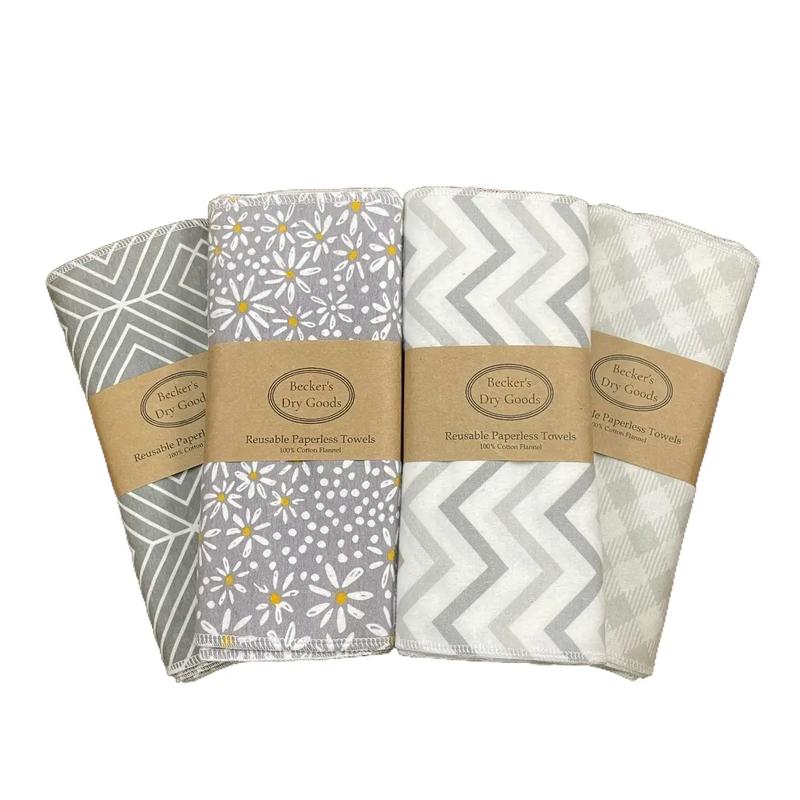 Grey 6 Pack - Eco-Friendly Kitchen Paper Towel Replacement Cotton Flannel Cotton Wipes