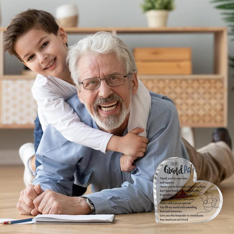 Christmas Gifts, Grandpa Gifts from Grandchildren Acrylic Heart Grandpa Keepsake Thank You Grandpa Paperweight for Grandpa Birthday Gift from Grandson Grandkid Granddaughter for Father's Day Retirement