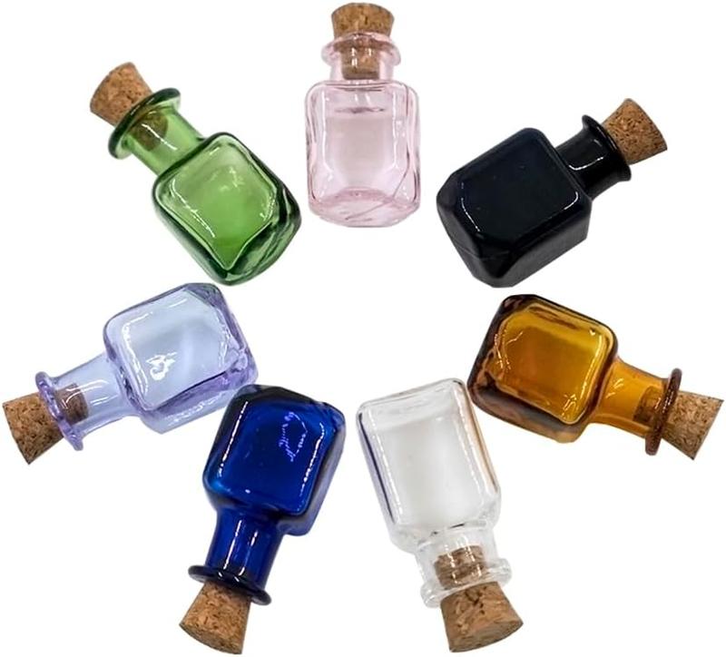 2ml Mini Rectangle Glass Color Bottles With Cork Colored Glass Bottles with Cork Stoppers Mix 7 Colors