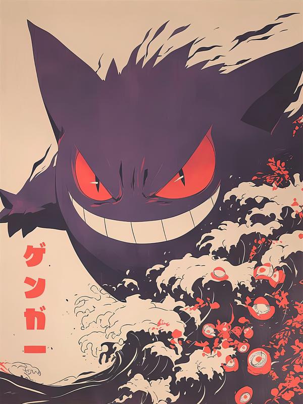 Gengar, Pokemon, Japanese Tapestry Style, Anime Poster