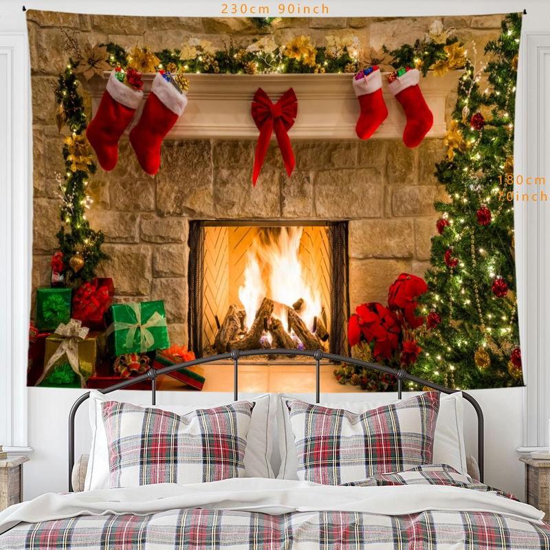 Christmas Themed Tapestry, 1 Count Fireplace Background Wall Cloth, Wall Hanging Decor for Home Living Room Bedroom Study Room