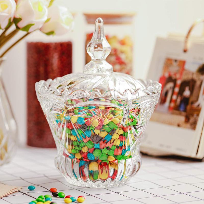 Crystal Candy Dish with Lid, Clear Large Candy Bowl, Christmas Glass Candy Jar, Gift for Home, Kitchen, Office Desk, Wedding Anniversary, Housewarming