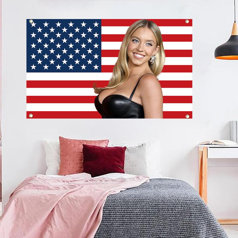 SYDNEY SWEENEY US Flag 3x5ft Popular Flag for Bedroom Living Room Dormitory Wall Party Poster Banner Decoration with 4 Brass Grommets