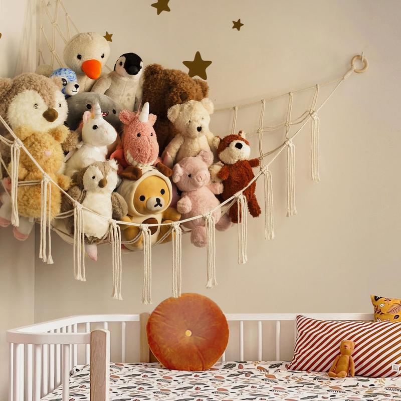 Stuffed Animal Storage Hammock or Net - Large Toy Hammock Net for Stuffed Animals Corner -Cute Hanging Stuff Animal Organizer Holder Ideas for Plush Plushie - s  Nursery Wall Bedroom Room Decor Hangable Ornaments Decoration