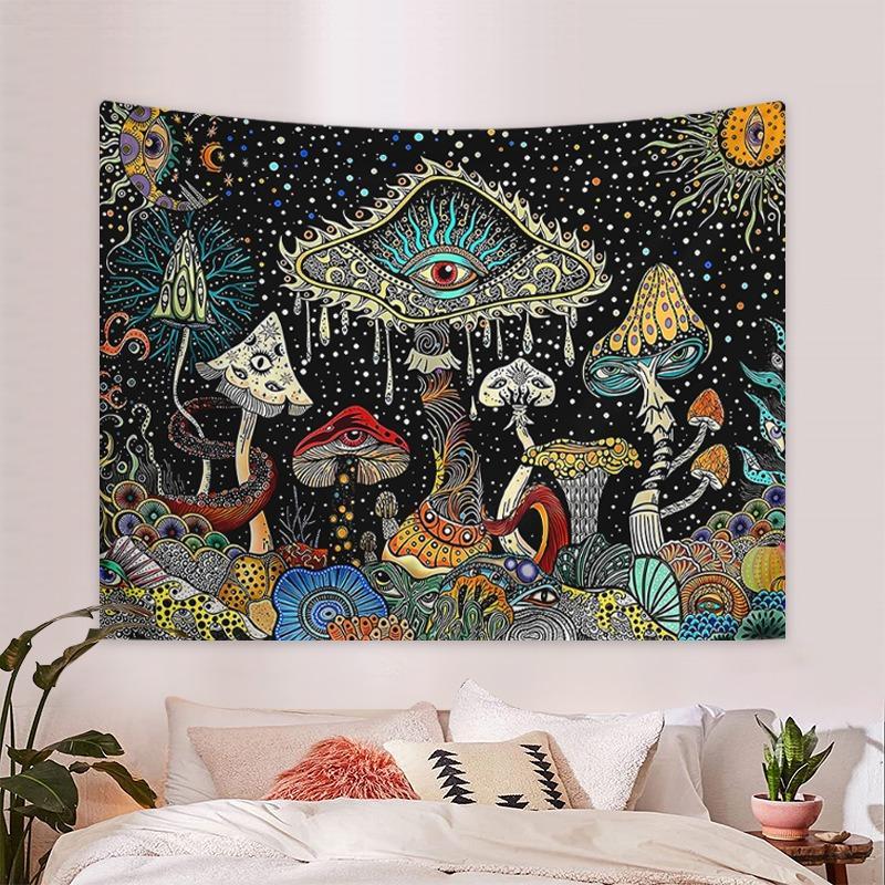 Festival Adornment, 1 Count Fantasy Marine Creature Tapestry, Octopus Mushroom Sun & Moon Pattern Abstract Tapestry, Summer Wall Hanging Decor for Home