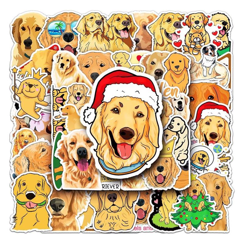 50pcs Cute Cartoon Golden Retriever Pattern Sticker, Waterproof Graffiti Decorative Sticker For DIY Skateboard, Phone Case, Stationery, Water Bottle, Scrapbook