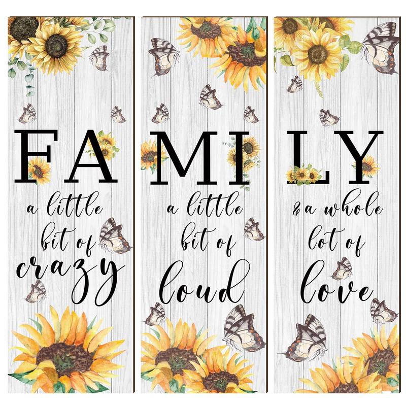 Wooden Letter & Sunflower Pattern Hanging Plaque, 3pcs set Family Rustic Wood Sign, Wall Decor for Living Room Home Office Bedroom