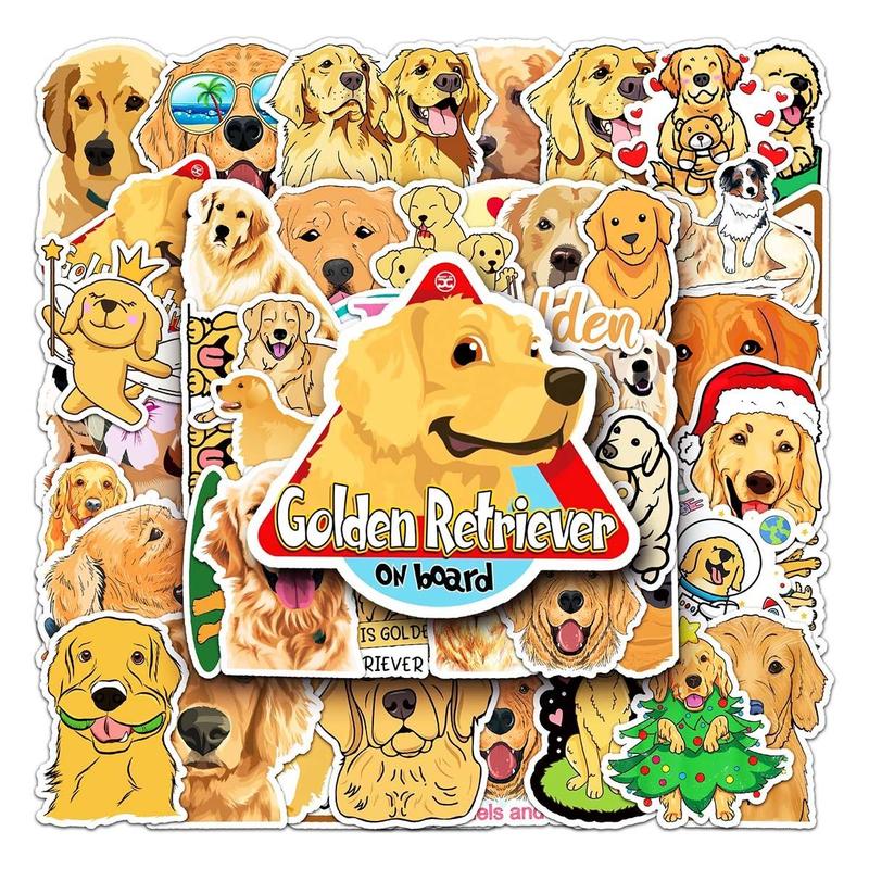 50pcs Cute Cartoon Golden Retriever Pattern Sticker, Waterproof Graffiti Decorative Sticker For DIY Skateboard, Phone Case, Stationery, Water Bottle, Scrapbook