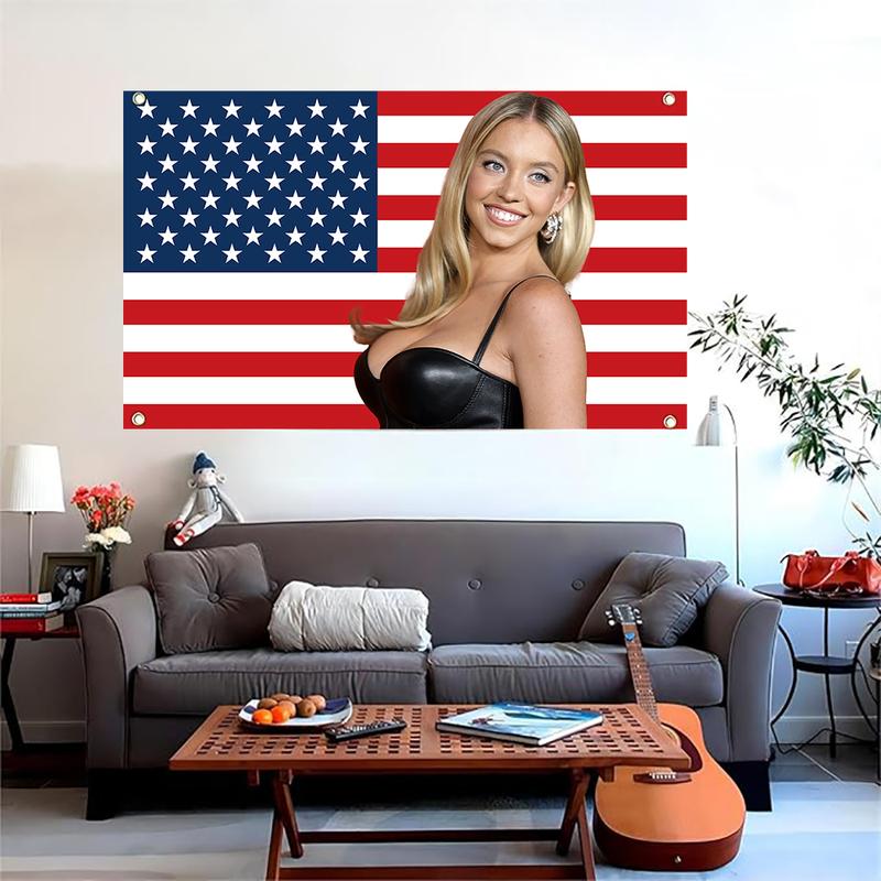 SYDNEY SWEENEY US Flag 3x5ft Popular Flag for Bedroom Living Room Dormitory Wall Party Poster Banner Decoration with 4 Brass Grommets