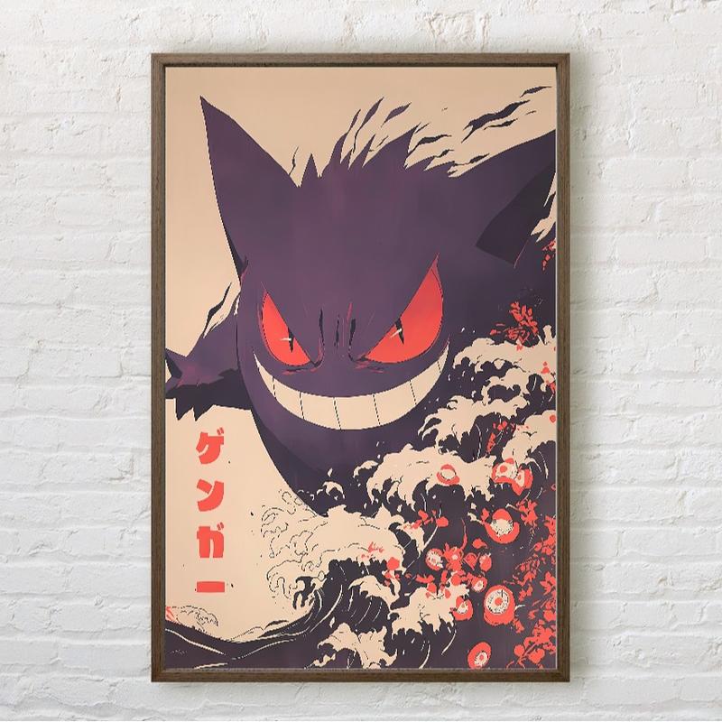 Gengar, Pokemon, Japanese Tapestry Style, Anime Poster