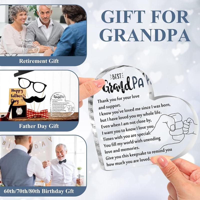 Christmas Gifts, Grandpa Gifts from Grandchildren Acrylic Heart Grandpa Keepsake Thank You Grandpa Paperweight for Grandpa Birthday Gift from Grandson Grandkid Granddaughter for Father's Day Retirement