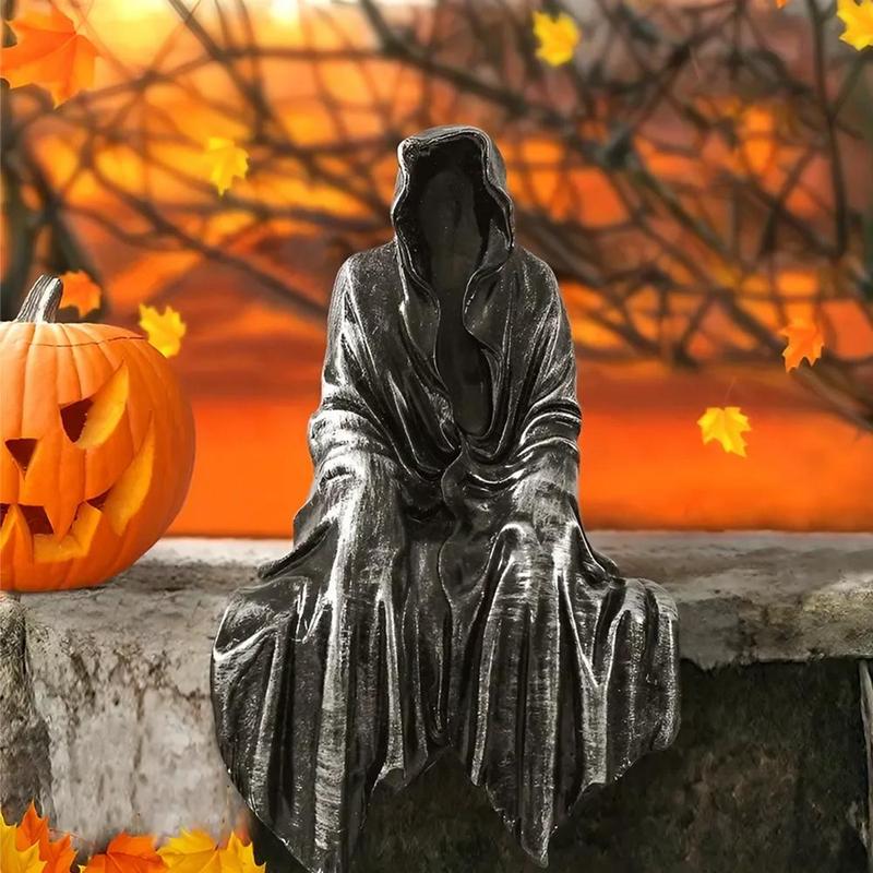 Mysterious Hooded Figure Design Resin Ornament, Gothic Style Desktop Decoration, Home Decor for Living Room Bedroom Garden Party