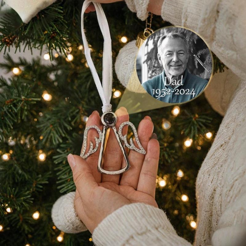 Angel Wings Photo Projection Ornament, Custom Memorial Photo Projection Ornaments, Family Remembrance Decoration ,Memorial Angel Keepsake Christmas Gift Idea 2024