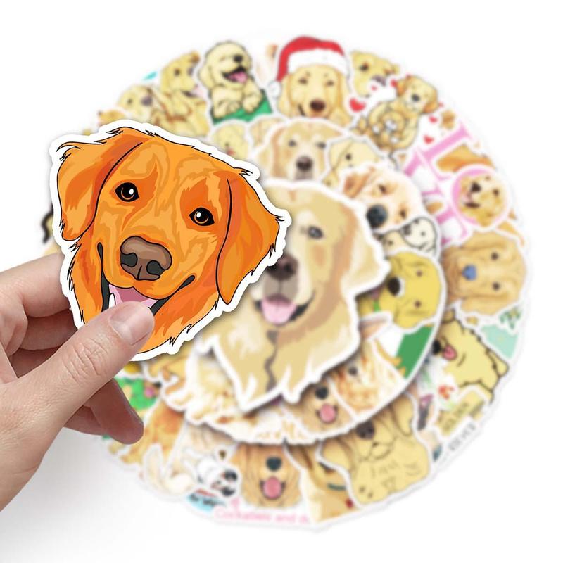 50pcs Cute Cartoon Golden Retriever Pattern Sticker, Waterproof Graffiti Decorative Sticker For DIY Skateboard, Phone Case, Stationery, Water Bottle, Scrapbook