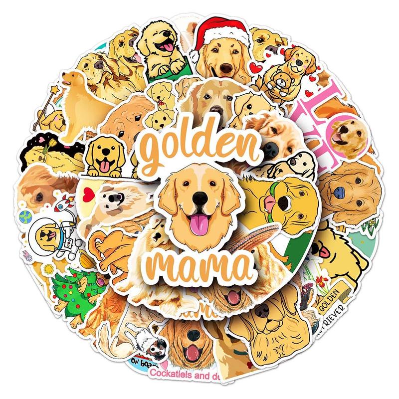 50pcs Cute Cartoon Golden Retriever Pattern Sticker, Waterproof Graffiti Decorative Sticker For DIY Skateboard, Phone Case, Stationery, Water Bottle, Scrapbook