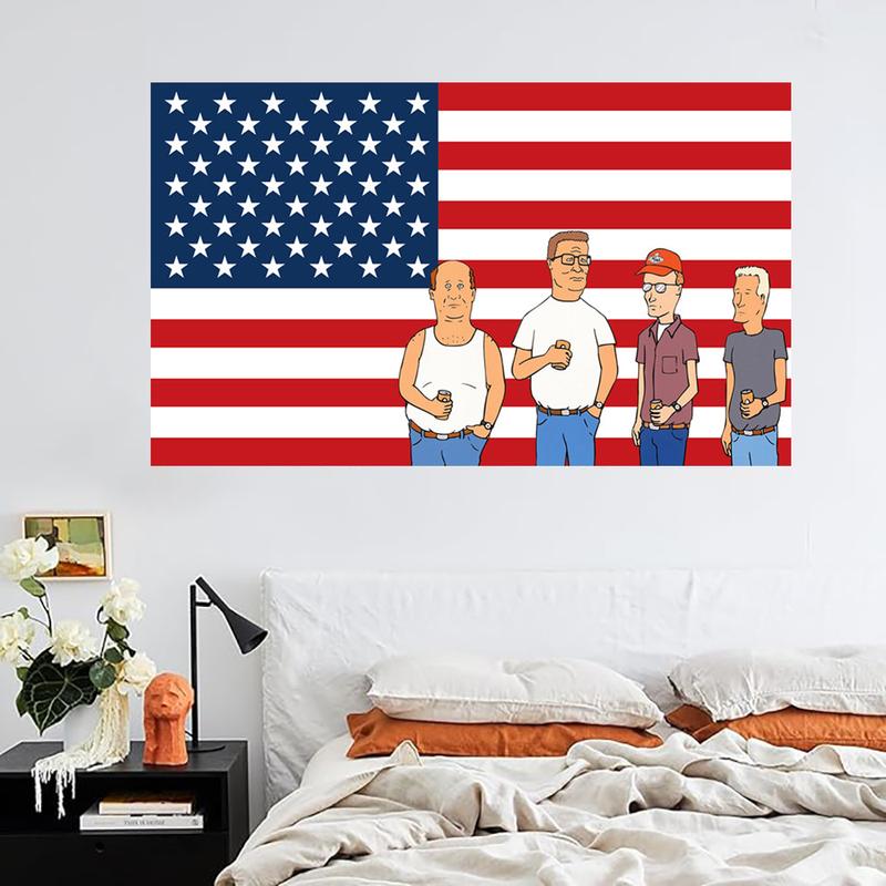 King of the Hill TV Show American Flag Backdrop Anime Cartoon Tapestry 3X5ft with 4 Brass Grommets College Dormitory Bedroom Wall Tapestry Party Backdrop Decoration Indoor Outdoor Tapestry