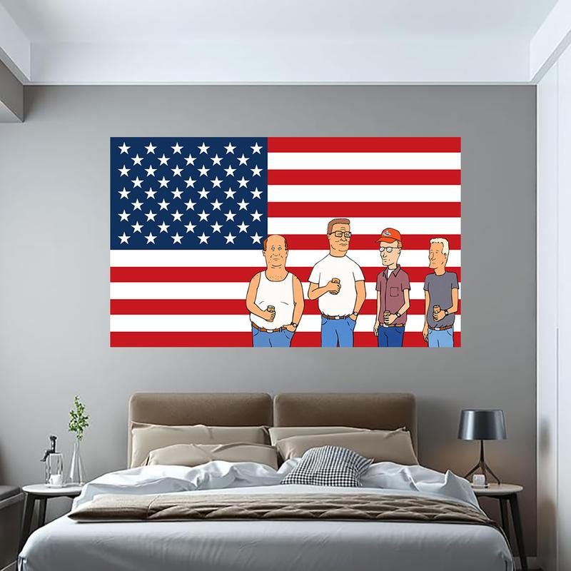 King of the Hill TV Show American Flag Backdrop Anime Cartoon Tapestry 3X5ft with 4 Brass Grommets College Dormitory Bedroom Wall Tapestry Party Backdrop Decoration Indoor Outdoor Tapestry