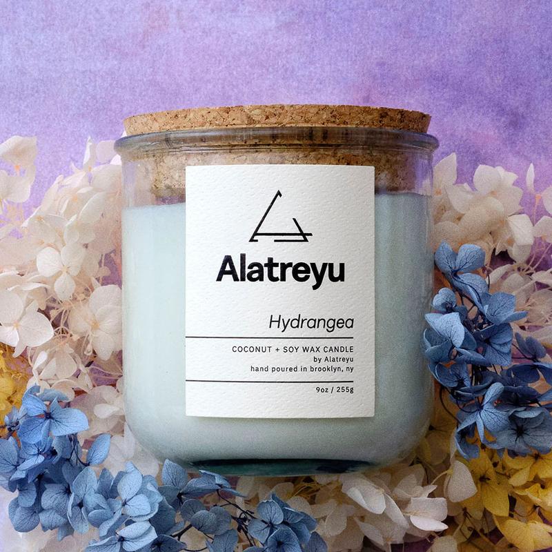 Hydrangea Flower Candle | Pay What You Can | Alatreyu | 9oz Coconut and Soy Wax Candle