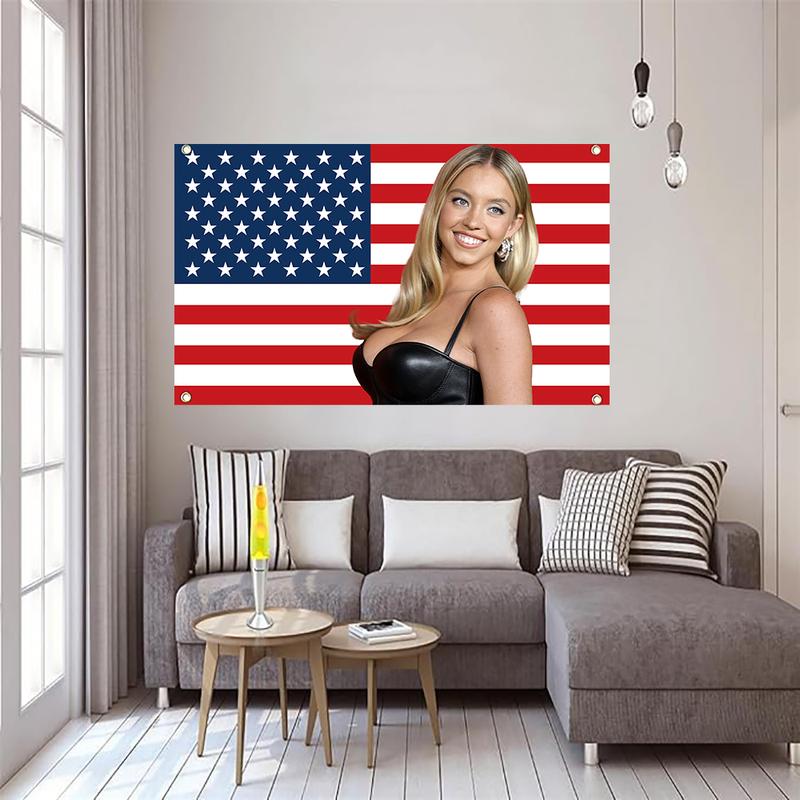 SYDNEY SWEENEY US Flag 3x5ft Popular Flag for Bedroom Living Room Dormitory Wall Party Poster Banner Decoration with 4 Brass Grommets