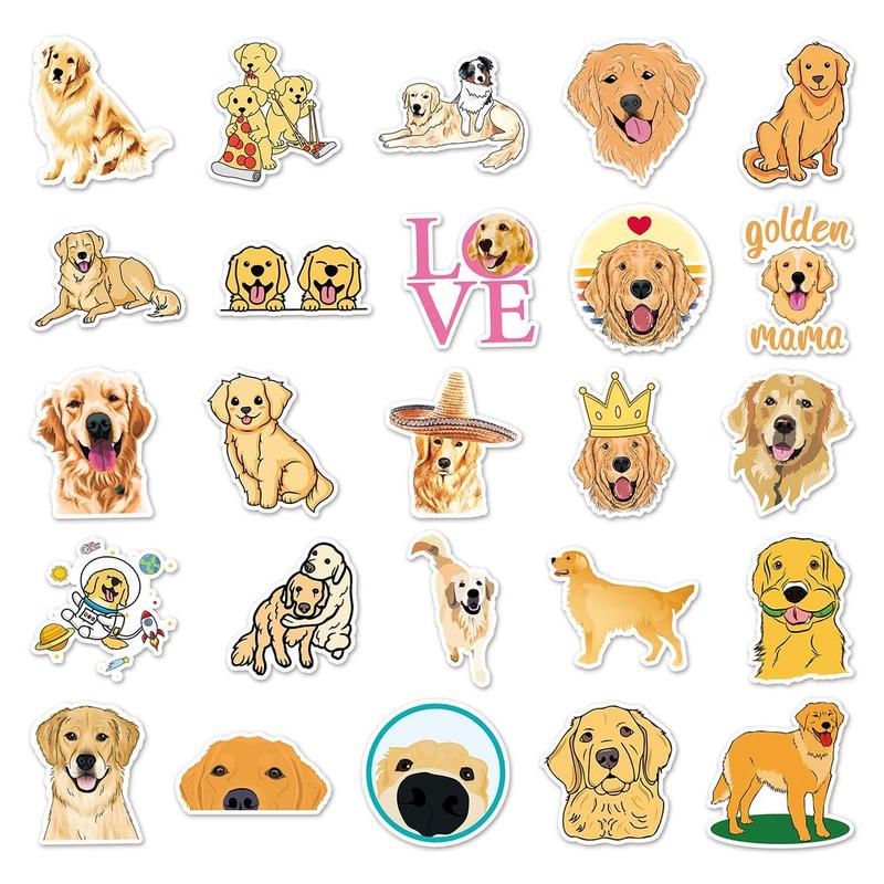 50pcs Cute Cartoon Golden Retriever Pattern Sticker, Waterproof Graffiti Decorative Sticker For DIY Skateboard, Phone Case, Stationery, Water Bottle, Scrapbook