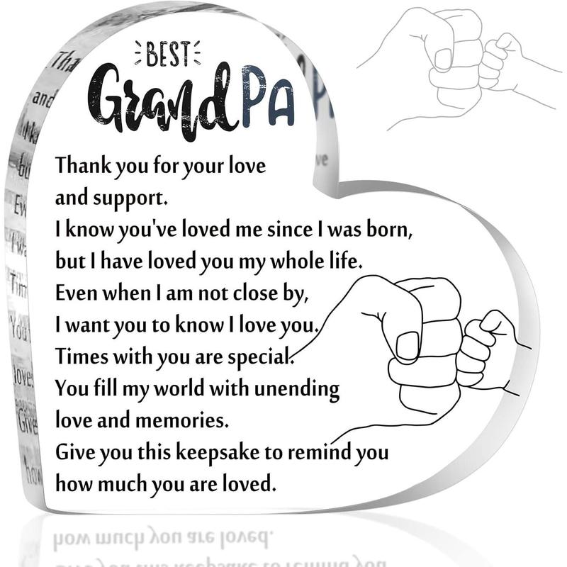 Christmas Gifts, Grandpa Gifts from Grandchildren Acrylic Heart Grandpa Keepsake Thank You Grandpa Paperweight for Grandpa Birthday Gift from Grandson Grandkid Granddaughter for Father's Day Retirement