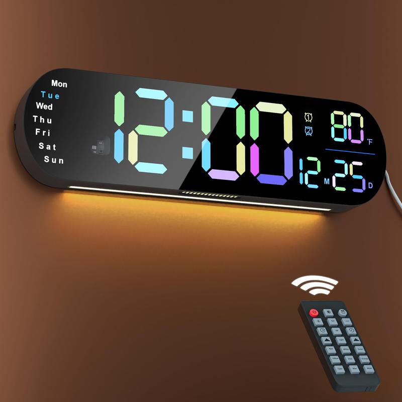 Multi Functional LED Display Clock, Digital WallClock with Adjustable Atmosphere Light,Battery UsB Type Wall Clock with RemoteControl, Room Decor, Home Decor (battery NotIncluded)