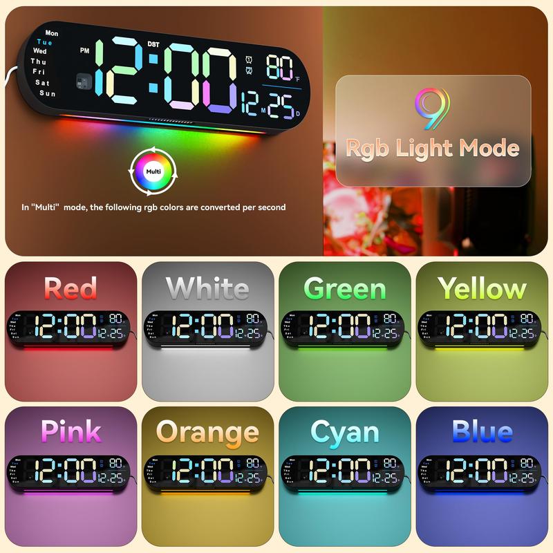 Multi Functional LED Display Clock, Digital WallClock with Adjustable Atmosphere Light,Battery UsB Type Wall Clock with RemoteControl, Room Decor, Home Decor (battery NotIncluded)