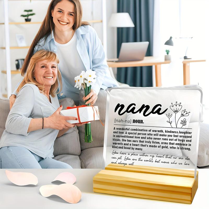 Nana Letter Pattern Acrylic Plaque, Modern Acrylic Ornament with Wooden Base, Creative Desktop Decoration for Home Office, Gift for Grandma