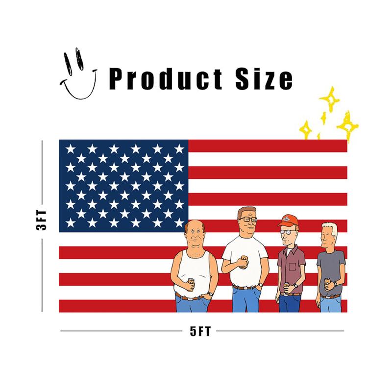 King of the Hill TV Show American Flag Backdrop Anime Cartoon Tapestry 3X5ft with 4 Brass Grommets College Dormitory Bedroom Wall Tapestry Party Backdrop Decoration Indoor Outdoor Tapestry