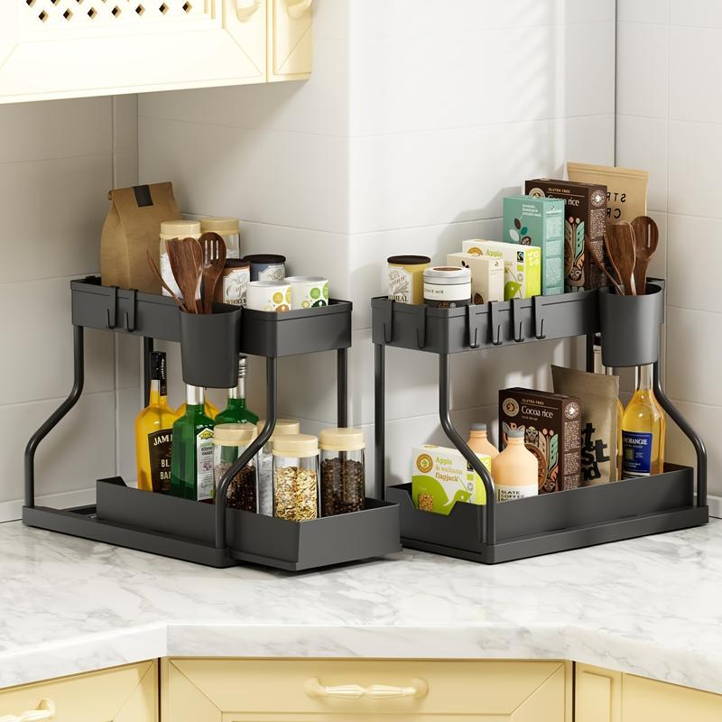 Large Capacity 2-Tier Black Under Sink StorageOrganizer, Kitchen Bathroom Pantry ClosetOrganizer Shelves, Maximizes Kitchen AndBathroom Space With Easy Access Drawers -Perfect Home Organizer And Storage Solution ForHousehold Essentials