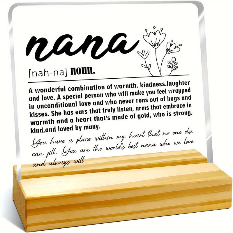 Nana Letter Pattern Acrylic Plaque, Modern Acrylic Ornament with Wooden Base, Creative Desktop Decoration for Home Office, Gift for Grandma