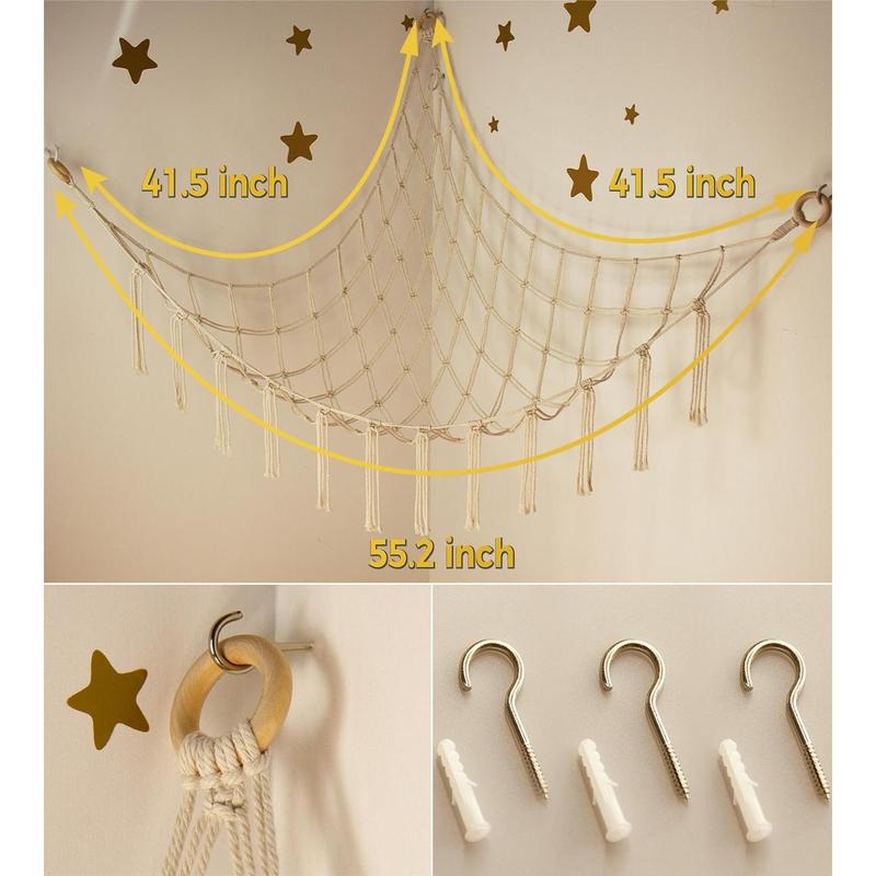 Stuffed Animal Storage Hammock or Net - Large Toy Hammock Net for Stuffed Animals Corner -Cute Hanging Stuff Animal Organizer Holder Ideas for Plush Plushie - s  Nursery Wall Bedroom Room Decor Hangable Ornaments Decoration