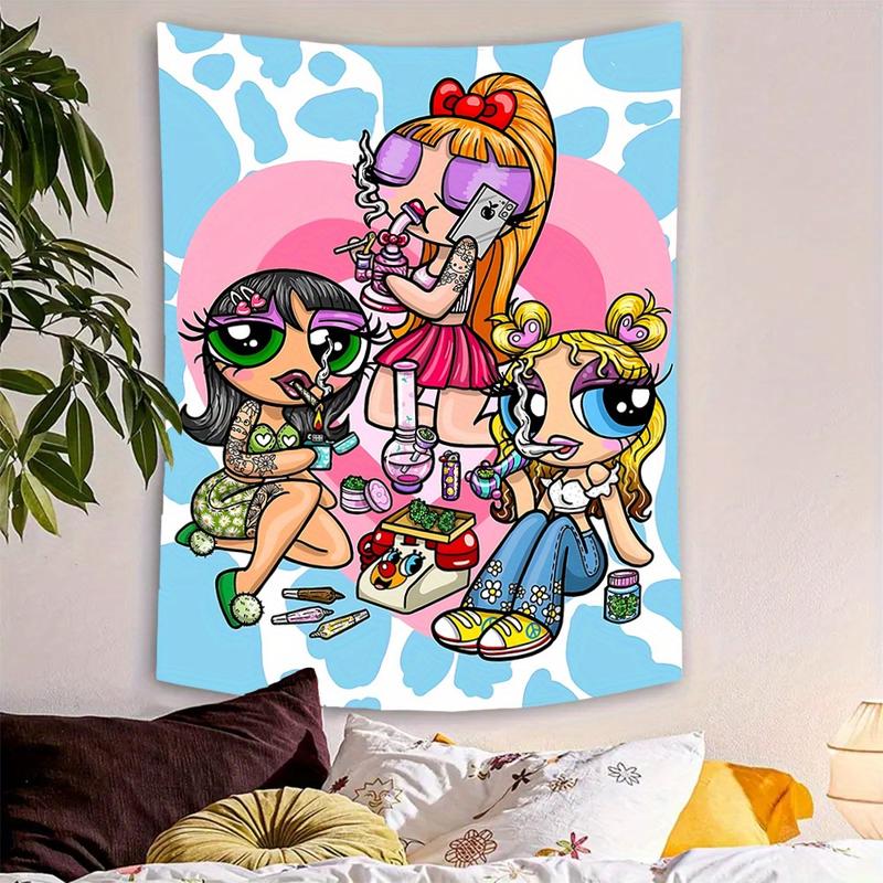 Chic Cartoon Woman Smoking  -  Wall Hanging Decor, Durable Polyester, Multiple Sizes, Perfect For Bedroom & Home Office Decoration