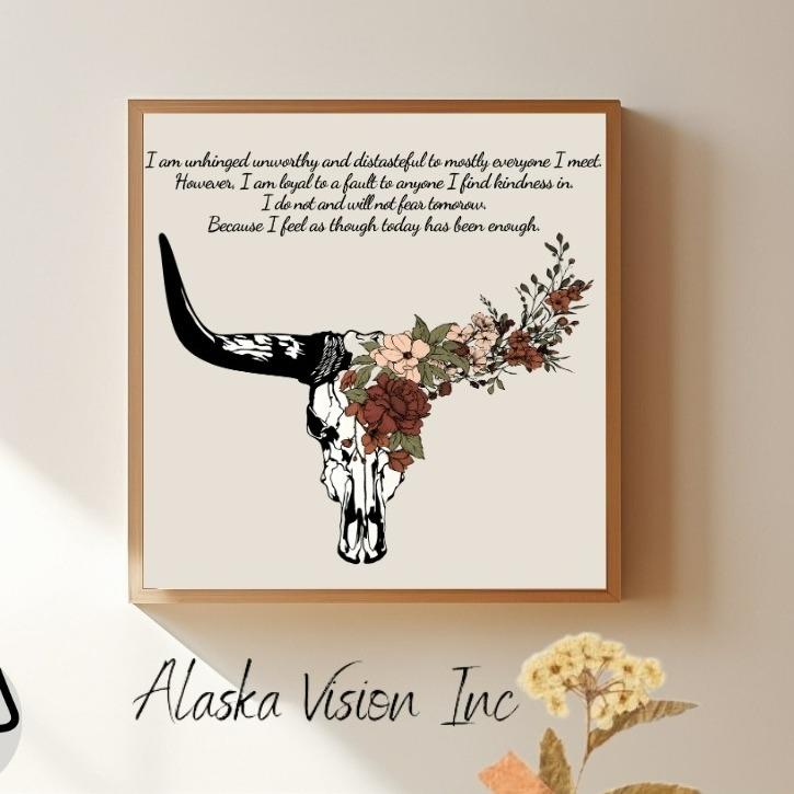 Longhorn Bull Skull With Flower - Fear and Fridays Poster No Frame, Country Music Lyrics, Fear And Friday’s (poem), Western Decor -  Decor Home Decoration