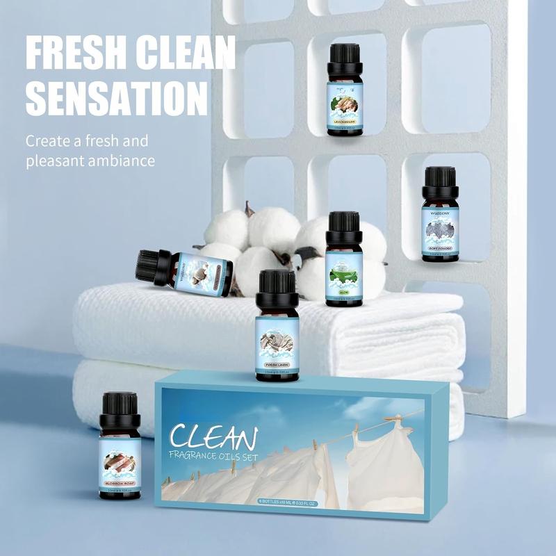 Clean Fragrance Oils Set, Premium Essential Oils for Diffuser for Home, Scented Oil for Soap & Candle Making Scents - Lemongrass, Aloe, Blossom Soap, Fresh Linen, Soft Powder, Cool Cotton