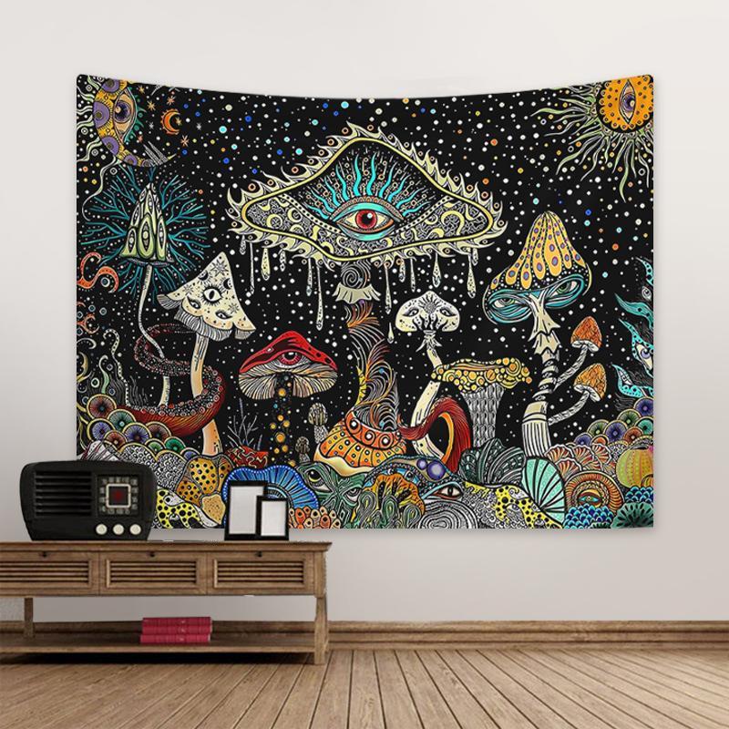 Festival Adornment, 1 Count Fantasy Marine Creature Tapestry, Octopus Mushroom Sun & Moon Pattern Abstract Tapestry, Summer Wall Hanging Decor for Home