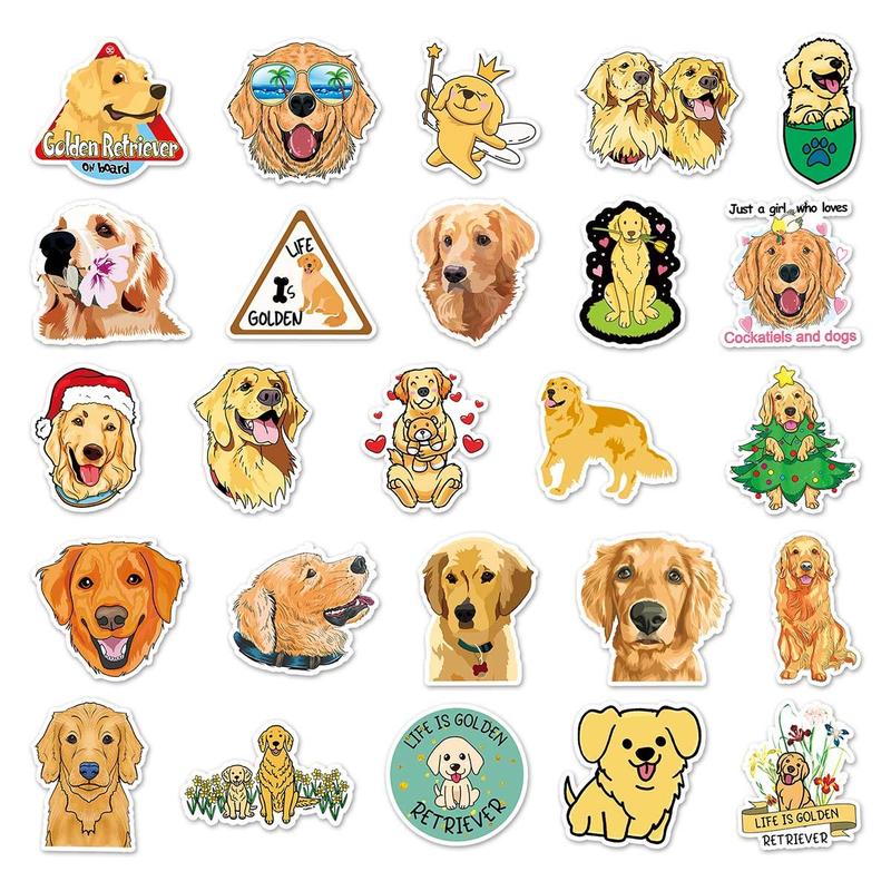 50pcs Cute Cartoon Golden Retriever Pattern Sticker, Waterproof Graffiti Decorative Sticker For DIY Skateboard, Phone Case, Stationery, Water Bottle, Scrapbook