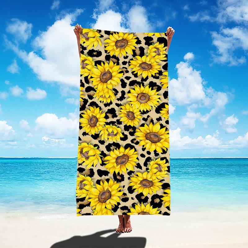 Sunflower Print Beach Towel, Beach Blanket, Mat, 1 Count Lightweight Quick Drying Beach Towel, Beach Blanket, Mat, Water Absorbent Towel for Swimming, Camping and Outdoor Activities, Gifts