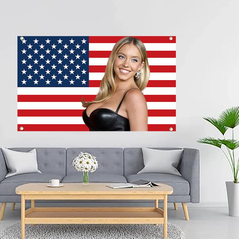 SYDNEY SWEENEY US Flag 3x5ft Popular Flag for Bedroom Living Room Dormitory Wall Party Poster Banner Decoration with 4 Brass Grommets