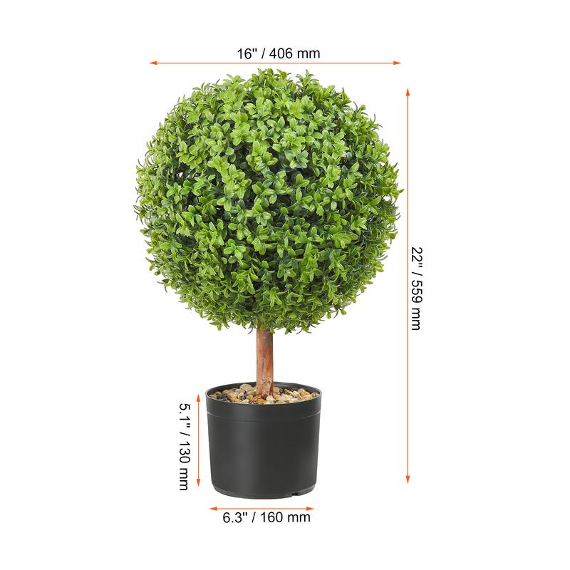 VEVOR 2x Artificial Boxwood Ball Ø40,6cm Garden Deco Boxwood in Flowerpot Ball Artificial Boxwood Ball Artificial Plant made of PE, Wood, PP incl. 4 pcs. Decorative butterflies and 10 pcs. Replacement Fruit Colorful