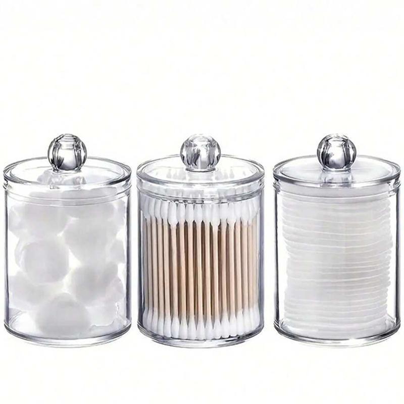 Clear Storage Box with Lid, 2 Counts Round Cotton Swab Storage Box, Home Organizer for Bathroom, Bedroom, Living Room, Office